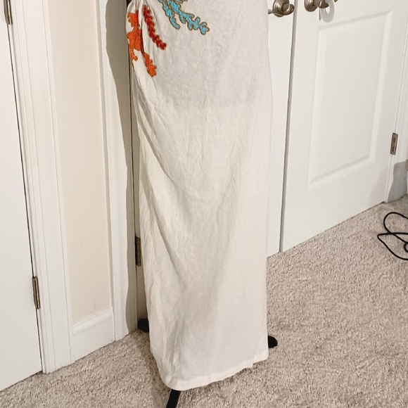 ANTHROPOLOGIE Celandine Strapless Cutout Linen Blend Beaded Dress - Picture 5 of 9